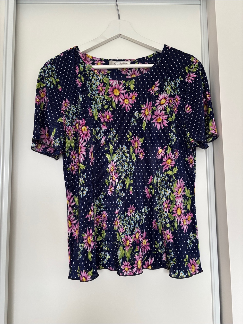 Tradition Floral Navy Short-Sleeve Women’s Top - Pink & Green Print
